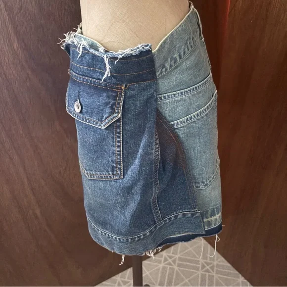 SACAI DENIM SHORTS sz 2 S-M Blue Jeans High Waist Skort Raw Hem - Picture 2 of 15